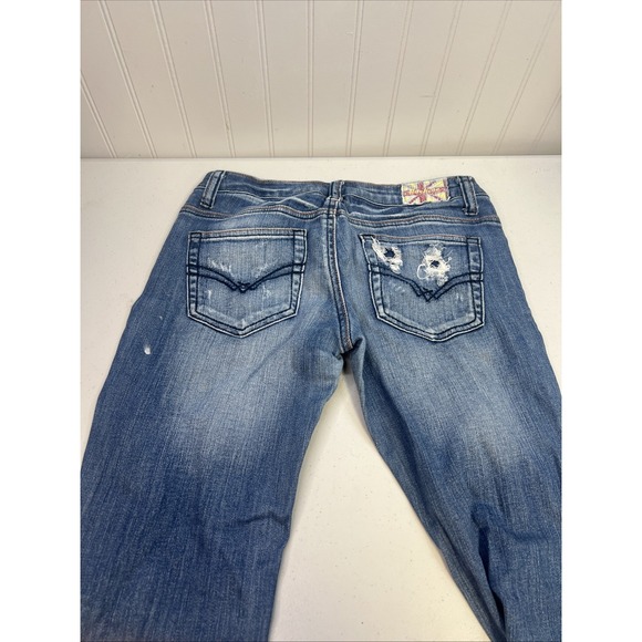 Machine Jeans Acid Wash Torn Ripped Distressed Skinny Jeans Low Rise‎ 5 28x26 - Picture 6 of 11